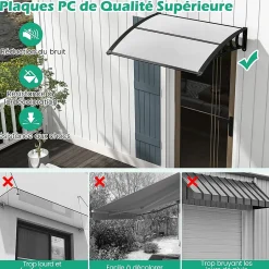 Auvent de Porte UPF 50+ avec Panneau Revêtu à Double Couche et Support en ABS Charge 20KG Gris-Giantex Sale