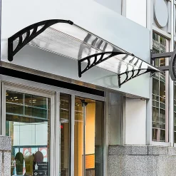 Auvent marquise de porte design voûté arrondi dim. 195L x 80l x 23H cm polycarbonate plastique noir-Outsunny