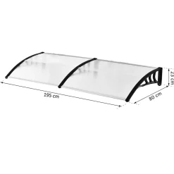 Auvent marquise de porte design voûté arrondi dim. 195L x 80l x 23H cm polycarbonate plastique noir-Outsunny