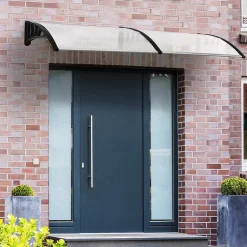 Auvent marquise de porte design voûté arrondi dim. 195L x 80l x 23H cm polycarbonate plastique noir-Outsunny
