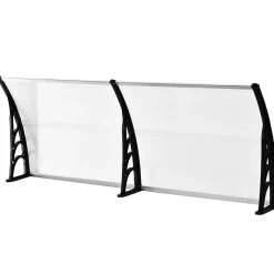 Auvent marquise de porte design voûté arrondi dim. 195L x 80l x 23H cm polycarbonate plastique noir-Outsunny