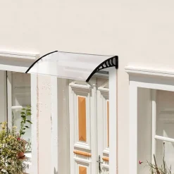 Outsunny Auvent marquise de porte design voûté arrondi dim. 122L x 89l x 24H cm polycarbonate PP noir