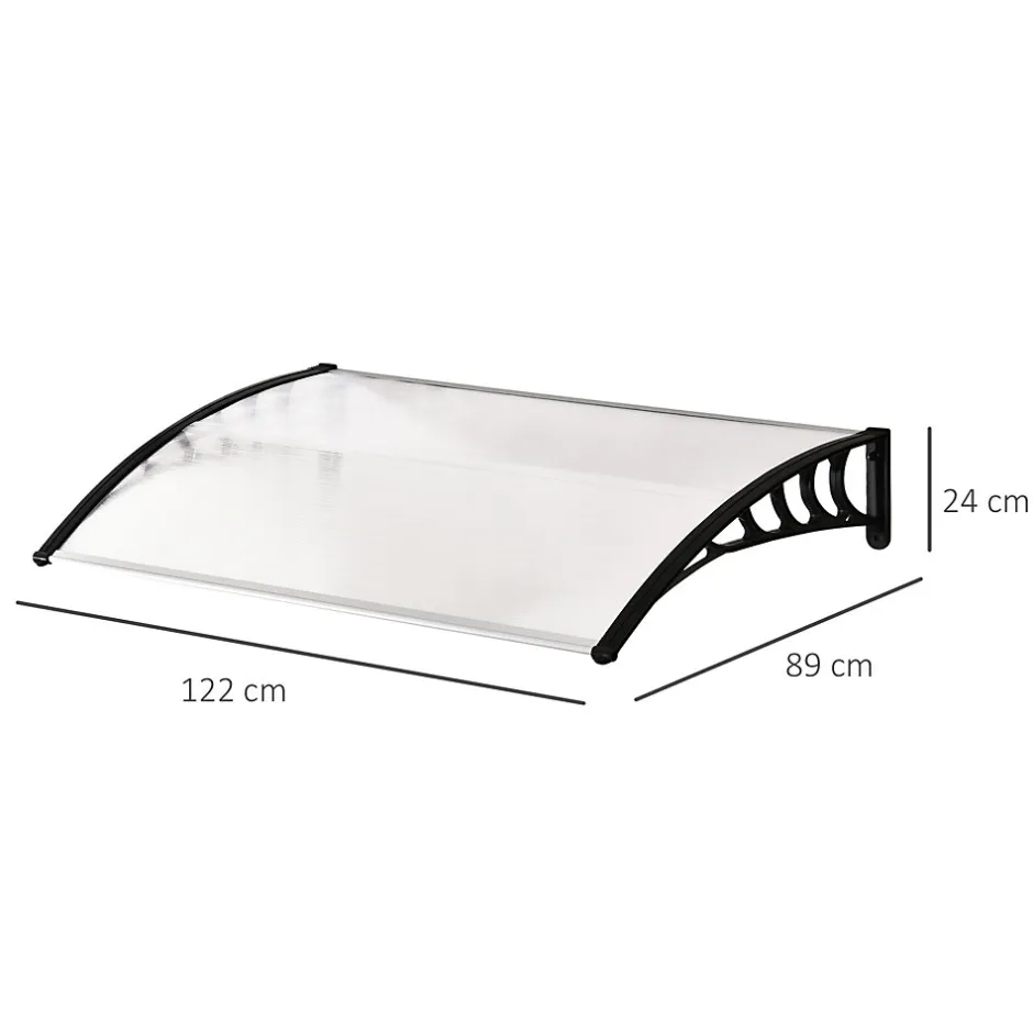 Outsunny Auvent marquise de porte design voûté arrondi dim. 122L x 89l x 24H cm polycarbonate PP noir