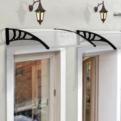 Auvent marquise de porte design voûté arrondi dim. 100L x 80l x 23H cm polycarbonate plastique noir-Outsunny Sale