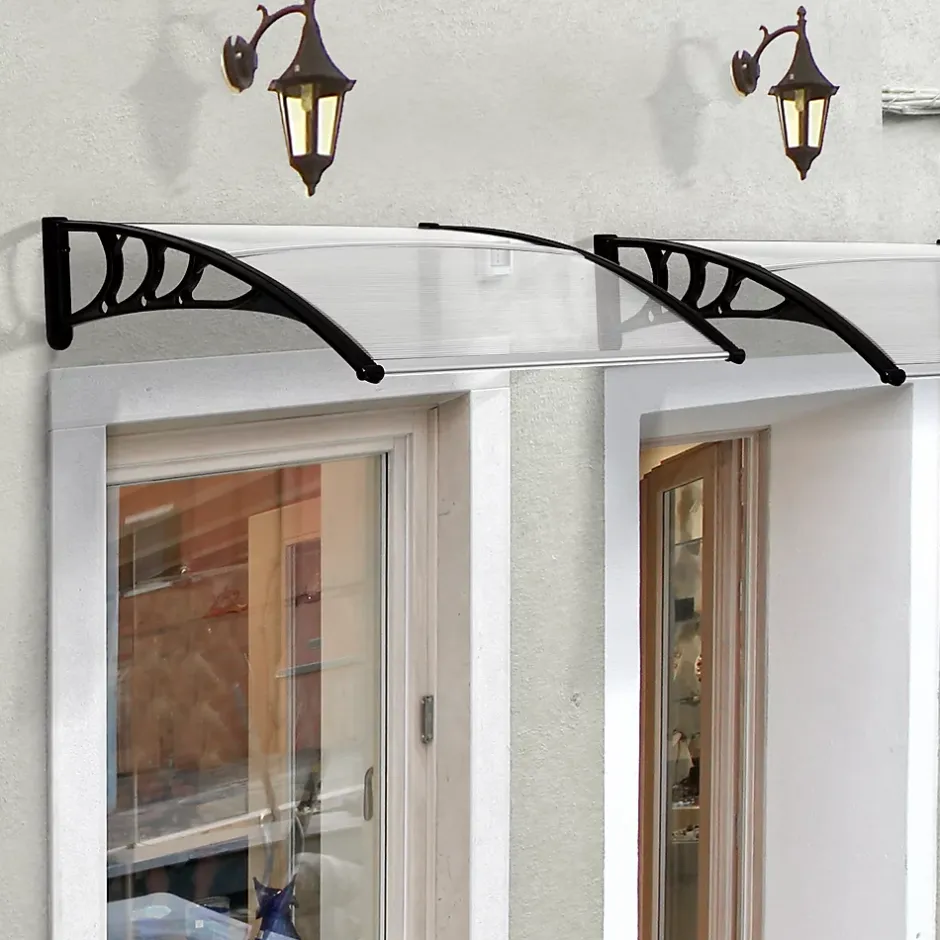 Auvent marquise de porte design voûté arrondi dim. 100L x 80l x 23H cm polycarbonate plastique noir-Outsunny Sale