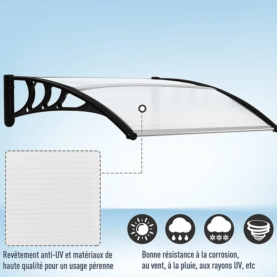 Auvent marquise de porte design voûté arrondi dim. 100L x 80l x 23H cm polycarbonate plastique noir-Outsunny Sale