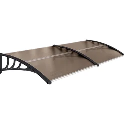 Outsunny Auvent marquise de porte design voûté arrondi dim. 195L x 80l x 23H cm polycarbonate fumé brun plastique noir