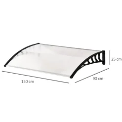 Outsunny Auvent marquise de porte design voûté arrondi dim. 150L x 90l x 25H cm polycarbonate PP noir