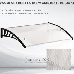 Outsunny Auvent marquise de porte design voûté arrondi dim. 150L x 90l x 25H cm polycarbonate PP noir