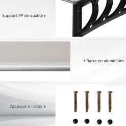 Outsunny Auvent marquise de porte design voûté arrondi dim. 150L x 90l x 25H cm polycarbonate PP noir