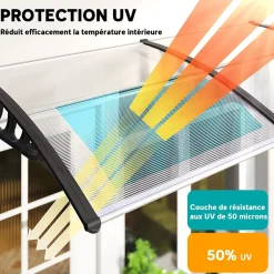 Outsunny Auvent marquise de porte design voûté arrondi dim. 303L x 96l x 27H cm alu polycarbonate plastique noir