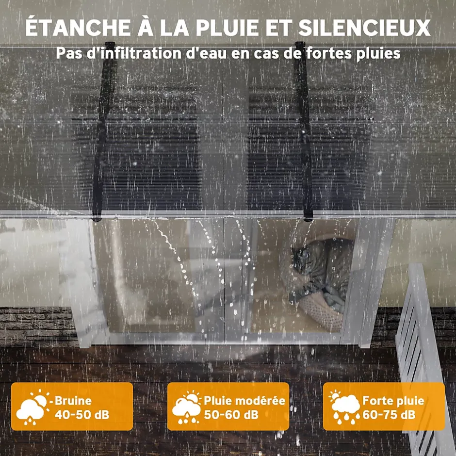 Outsunny Auvent marquise de porte design voûté arrondi dim. 303L x 96l x 27H cm alu polycarbonate plastique noir