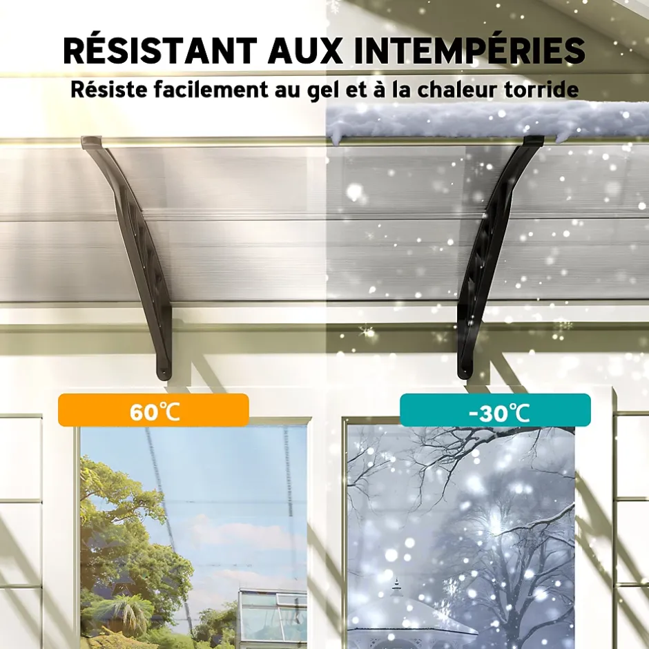 Outsunny Auvent marquise de porte design voûté arrondi dim. 303L x 96l x 27H cm alu polycarbonate plastique noir