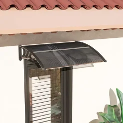 Auvent marquise de porte design voûté arrondi dim. 100L x 75l x 23H cm alu polycarbonate fumé plastique noir-Outsunny Discount