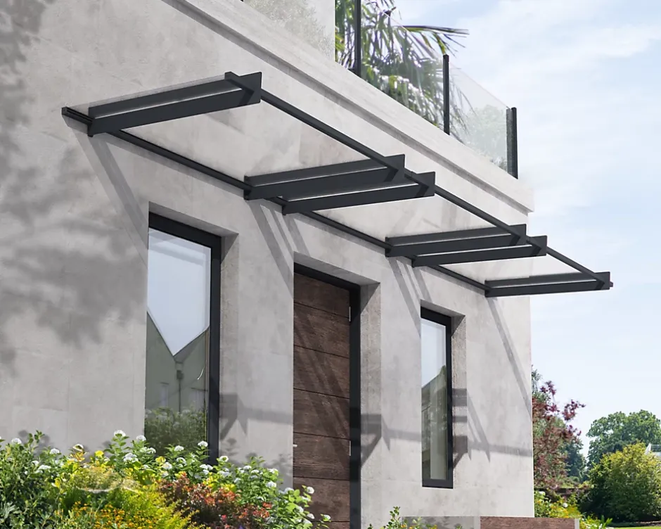 Auvent plat Nancy gris clair l.452 x P.94 x H.14 cm-Canopia by Palram Online