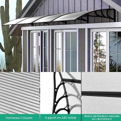 Giantex Auvent Porte Entree Résistant au Vent avec Panneau Revêtu à Double Couche et Support en ABS Charge 20KG