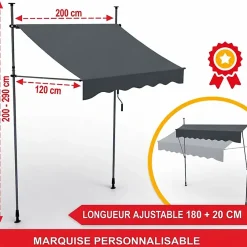 Auvent pour balcon et terasse 200x120cm rétractable avec manivelle réglable en hauteur-Bb Loisir New