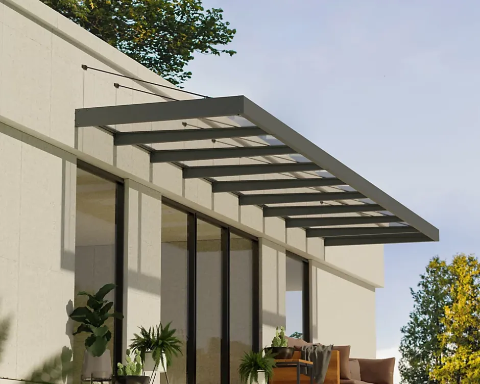 Canopia by Palram Auvent Sophia XL 140 x 845 cm Grise - Transparent en Acrylique et aluminium