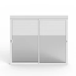 Baie coulissante alu blanc avec volet roulant électrique intégré motorisation Somfy l.240 x H.200 cm Uw=2