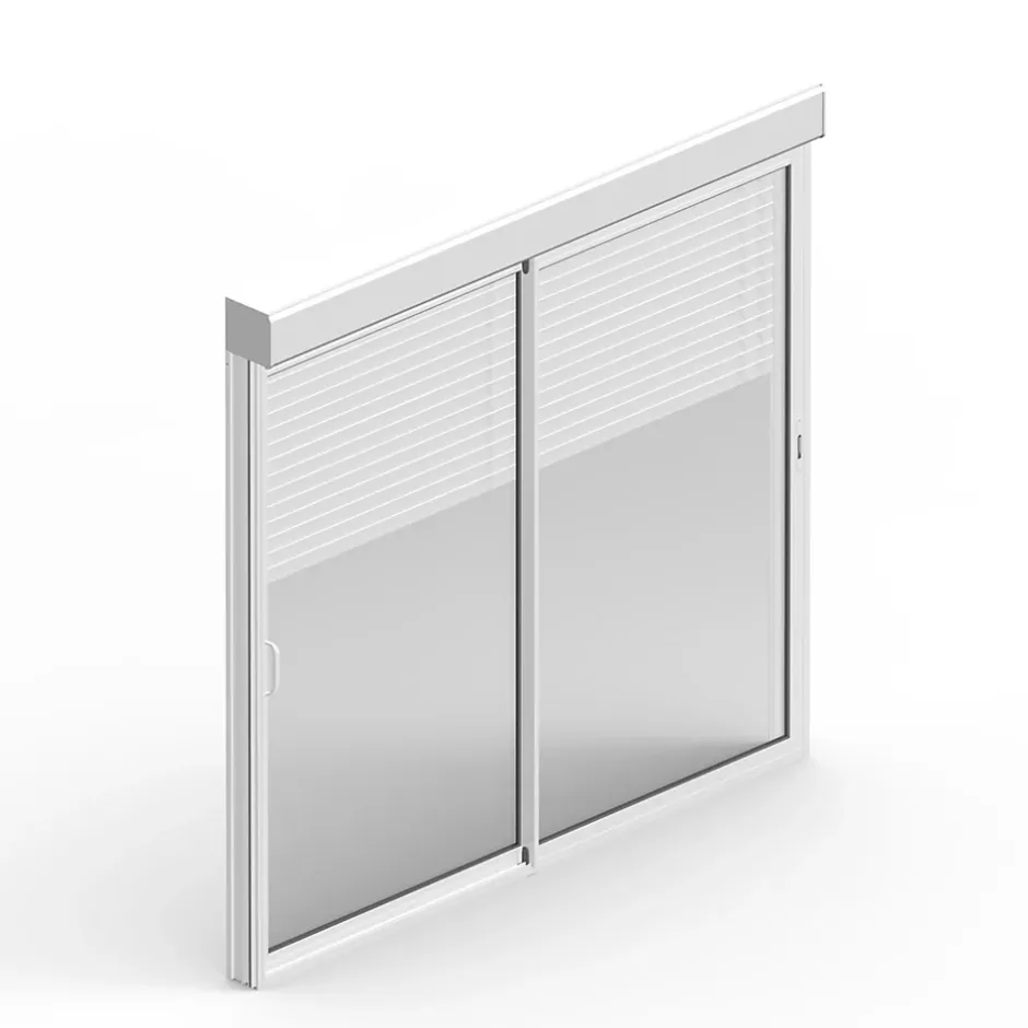 Baie coulissante alu blanc avec volet roulant électrique intégré motorisation Somfy l.240 x H.200 cm Uw=2