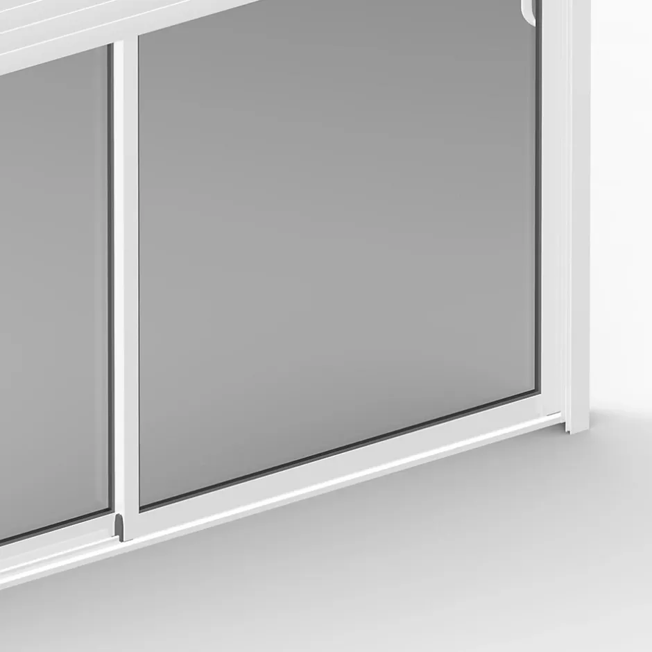 Baie coulissante alu blanc avec volet roulant électrique intégré motorisation Somfy l.240 x H.200 cm Uw=2