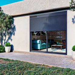 Baie coulissante alu gris avec volet roulant solaire L.240x H.200 cm Sw=0,38 UW=2