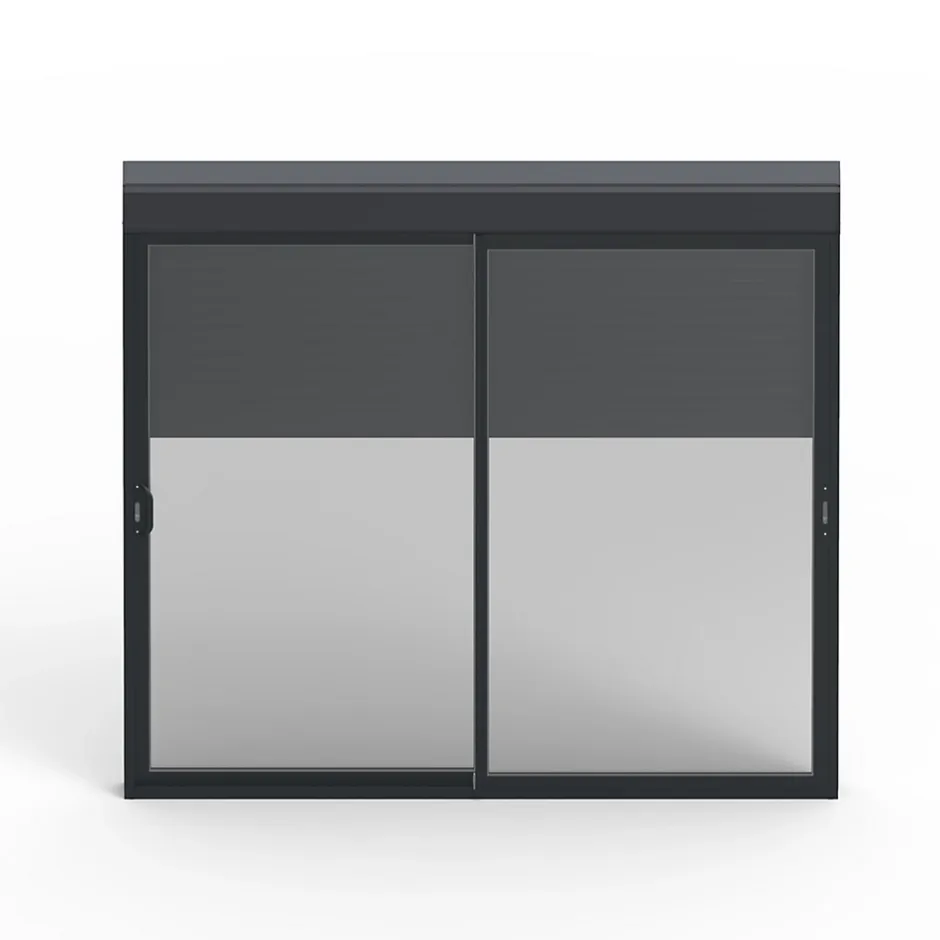 Baie coulissante en aluminium gris avec volet roulant filaire l.180 x H.215 cm Uw=2