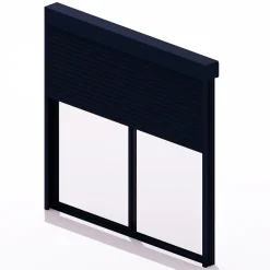 Baie coulissante en aluminium bicolore avec volet roulant électrique intégré motorisation SOMFY l.240 x H.200 cm Uw=2- Clearance