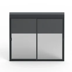 Baie coulissante en aluminium gris avec volet roulant électrique intégré motorisation Somfy l.240 x H.200 cm Uw=2-