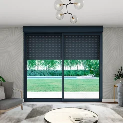 Baie coulissante en aluminium gris avec volet roulant filaire l.240 x H.215 cm Uw=2
