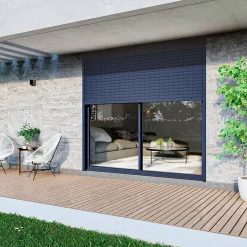 Baie coulissante en aluminium gris avec volet roulant filaire l.240 x H.215 cm Uw=2