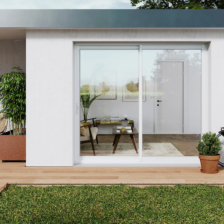 Baie vitrée coulissante alu blanc - l.210 x h.215 cm - Uw 1,7-GoodHome Discount