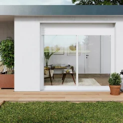 Baie vitrée coulissante alu + volet roulant motorisé blanc - l.240 x h.200 cm - Uw 1,7-GoodHome Best