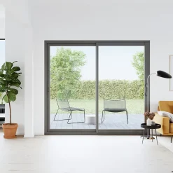 GoodHome Baie vitrée coulissante alu gris - l.240 x h.200 cm - Uw 1,7