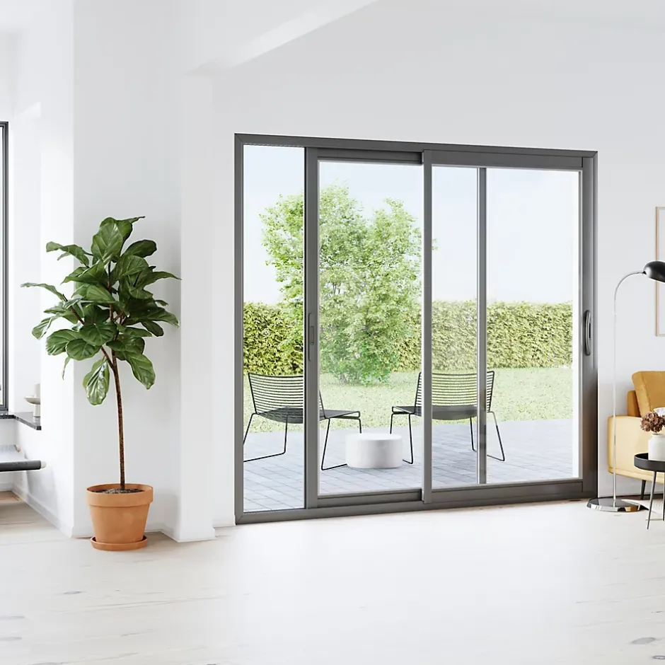 GoodHome Baie vitrée coulissante alu gris - l.240 x h.200 cm - Uw 1,7