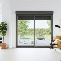 GoodHome Baie vitrée coulissante alu + volet roulant électrique gris - l.240 x h.215 cm - Uw 1,7