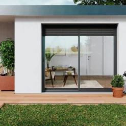 GoodHome Baie vitrée coulissante alu + volet roulant électrique gris - l.240 x h.215 cm - Uw 1,7