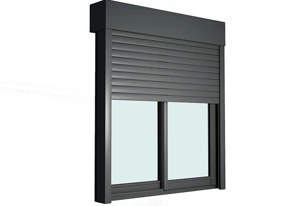 GoodHome Baie vitrée coulissante alu + volet roulant électrique gris - l.240 x h.215 cm - Uw 1,7