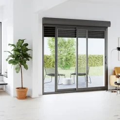 GoodHome Baie vitrée coulissante alu + volet roulant motorisé gris - l.240 x h.215 cm - Uw 1,7