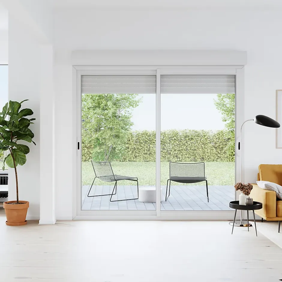 GoodHome Baie vitrée coulissante alu + volet roulant électrique blanc - l.240 x h.215 cm - Uw 1,7