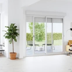 Baie vitrée coulissante alu + volet roulant motorisé blanc - l.180 x h.215 cm - Uw 1,7-GoodHome Discount