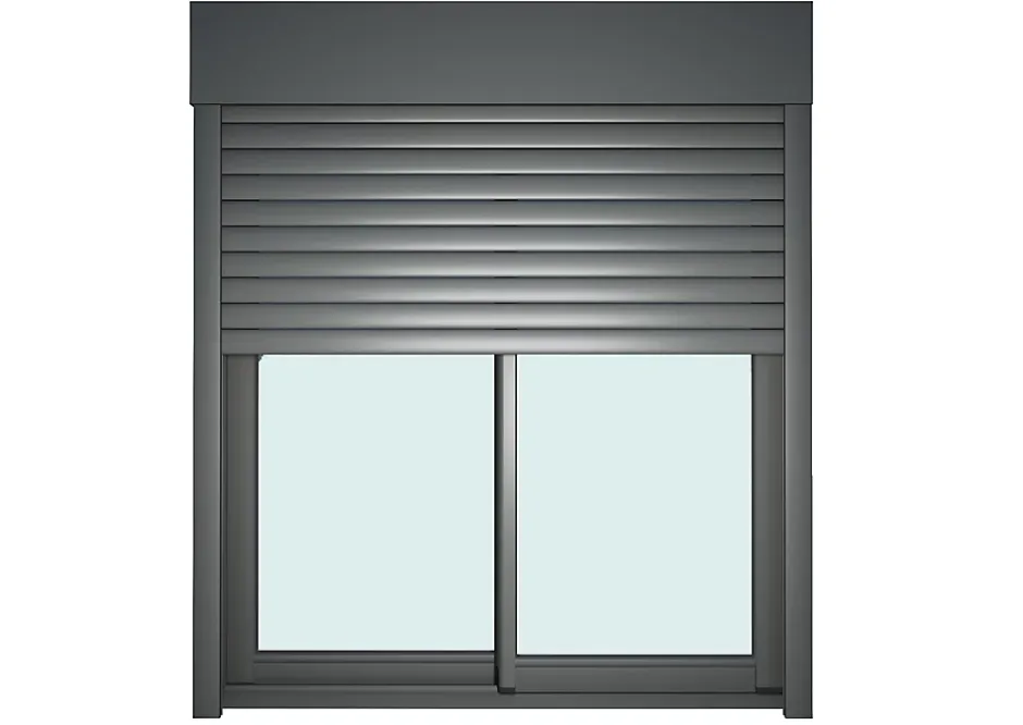 Baie vitrée coulissante alu + volet roulant motorisé gris - l.240 x h.200 cm - Uw 1,7-GoodHome Clearance