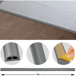 Floordirekt Barre de seuil étanche Double bordure PVC 24 x 35 mm Gris Longueur 1 m -