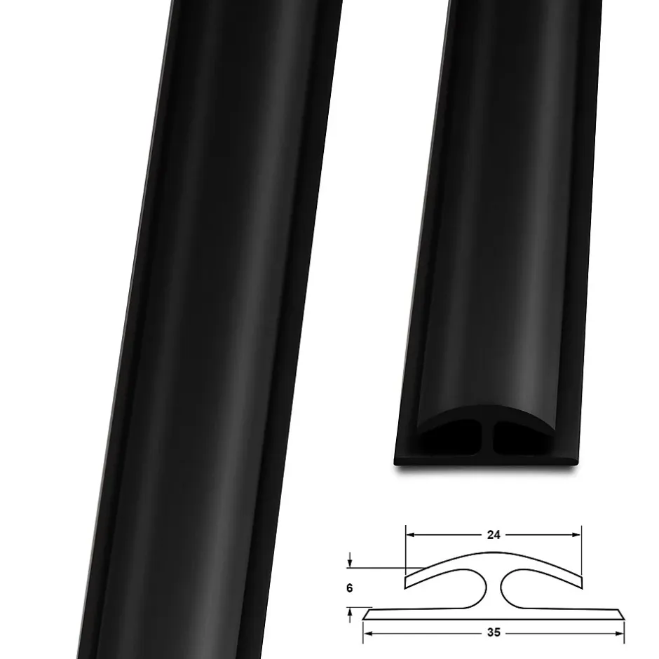 Barre de seuil étanche Double bordure PVC 24 x 35 mm Noir Longueur 1 m --Floordirekt Outlet