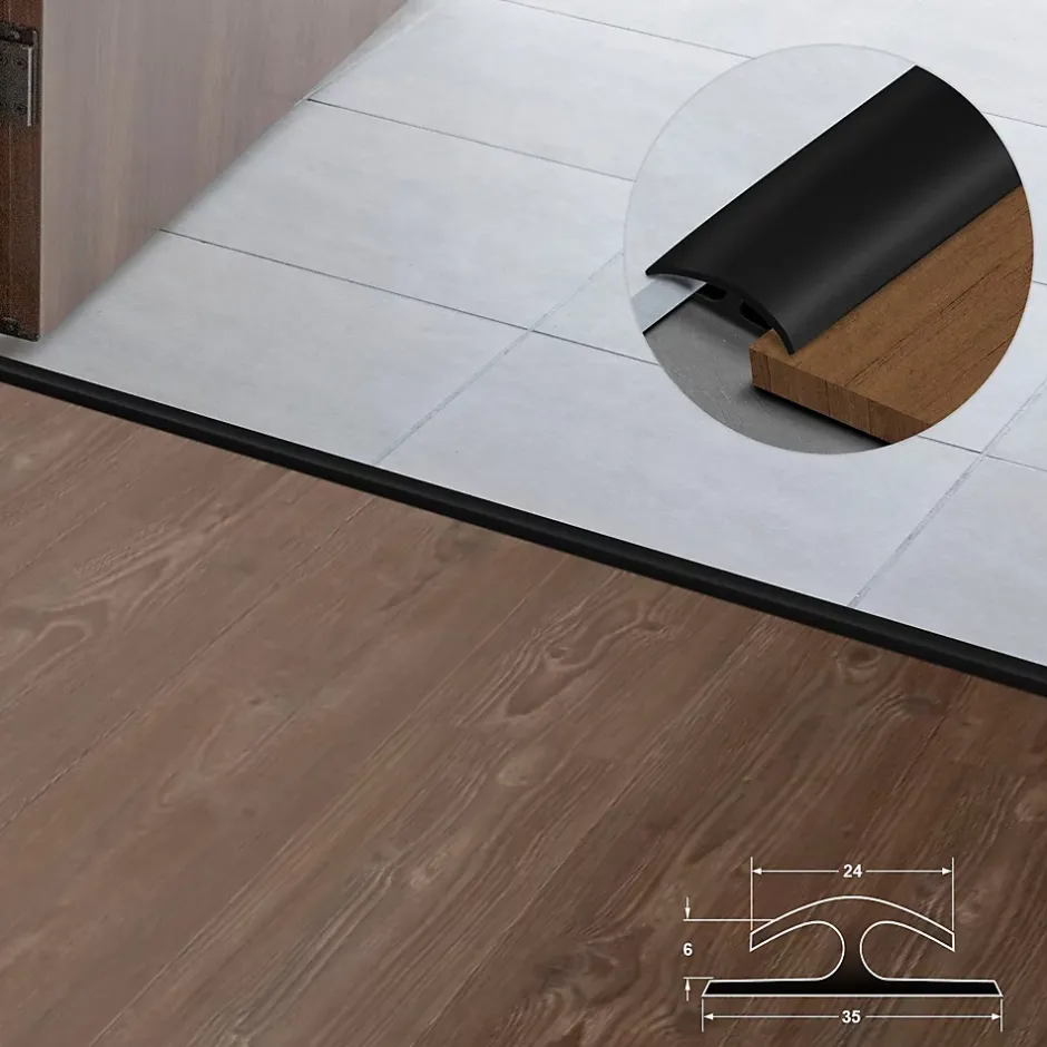 Barre de seuil étanche Double bordure PVC 24 x 35 mm Noir Longueur 1 m --Floordirekt Outlet