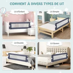 Giantex Barriere de Lit Pliable et Portable avec Cadre en Metal,en Forme de T, avec Mecanisme a Double Bouton (Gris, 150 x 40 x 42 CM)