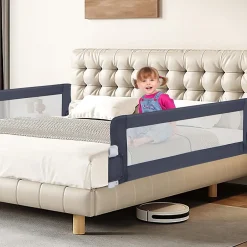 Giantex Barriere de Lit Pliable et Portable avec Cadre en Metal,en Forme de T, avec Mecanisme a Double Bouton (Gris, 150 x 40 x 42 CM)