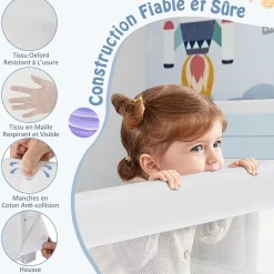 Giantex Barriere de Lit Pliable et Portable avec Cadre en Metal , en Forme de T, avec Mecanisme a Double Bouton (Blanc, 120 x 40 x 42 CM)