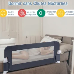 Giantex Barriere de Lit Pliable et Portable avec Cadre en Metal, en Forme de T, avec Mecanisme a Double Bouton (Gris, 120 x 40 x 42 CM)