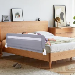 Giantex Barriere de Securite Enfant 120 cm, Barrière de Lit Bébé Rabattable avec Cadre en Métal, Housse Amovible, Gris